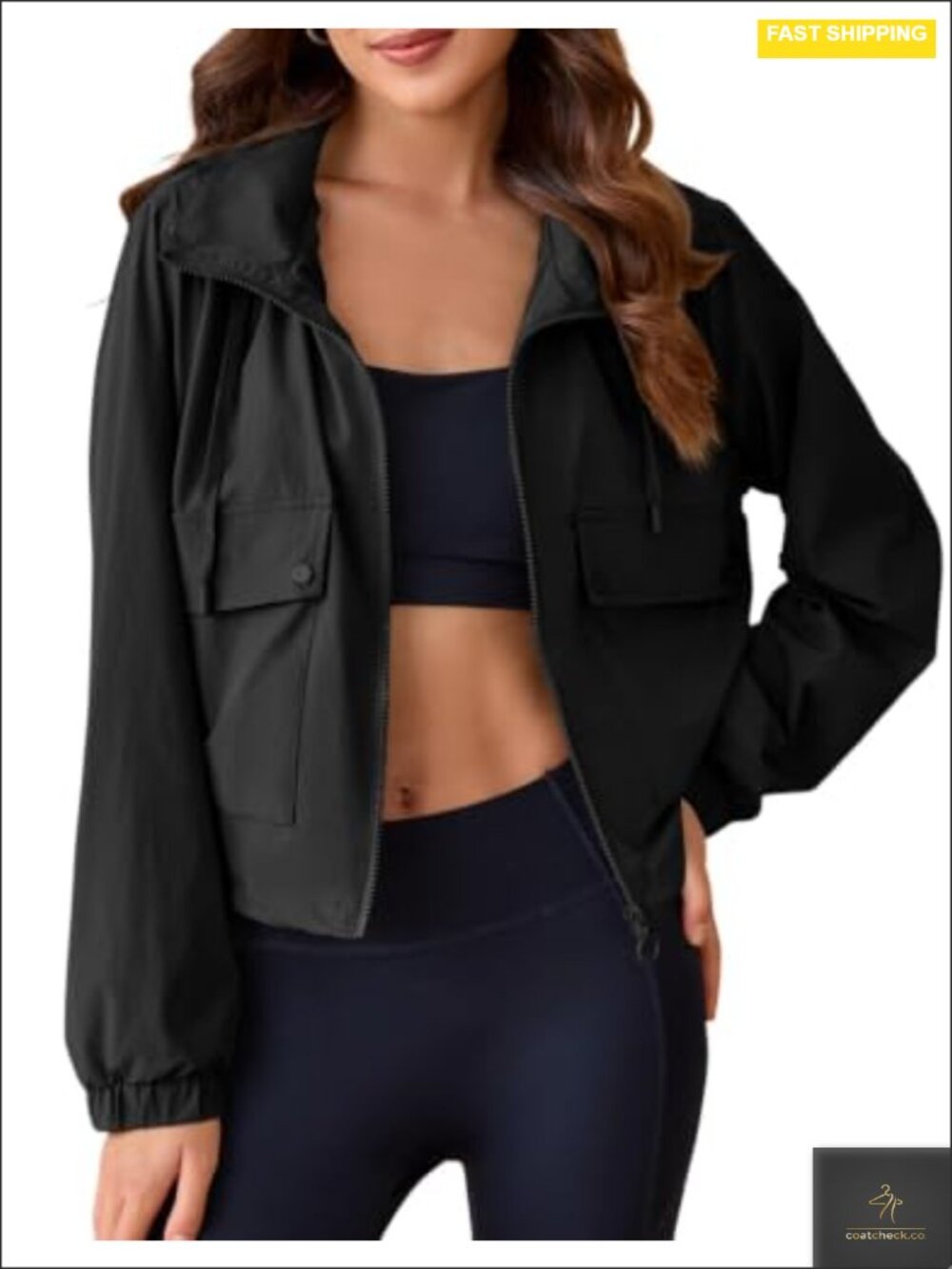 Women's Cropped Military Jacket Long Sleeve Anorak with Pockets